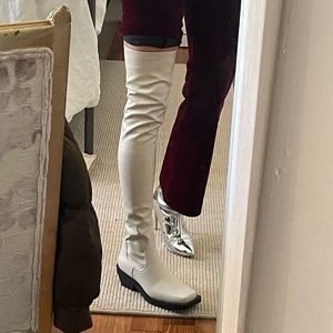 Faux leather over the knee thigh high western cream ecru boots